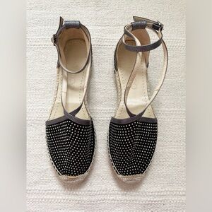 Jimmy Choo Donna Studded Espadrille Flats Size 37.5 Black READ